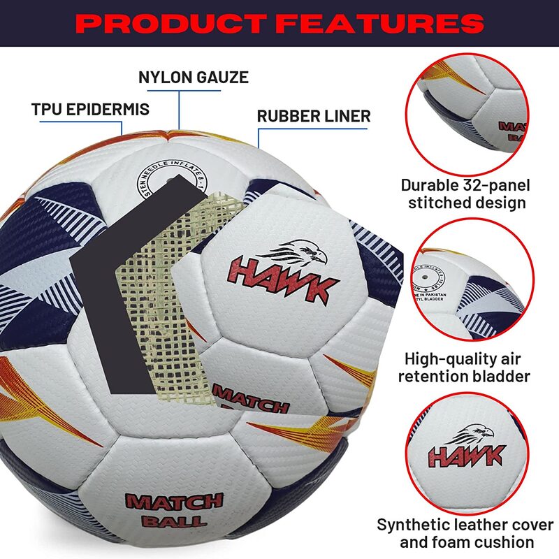 Hawk Match Football Soccer Ball with Air Pump & Accessories (White, Purple Match Ball)